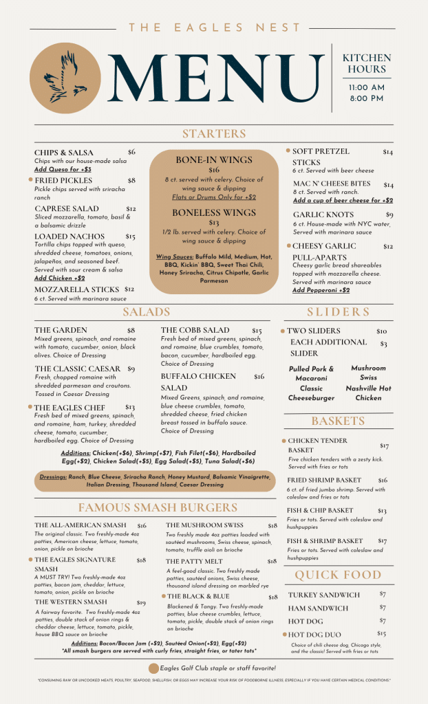 Eagles Nest Menu Page 1
