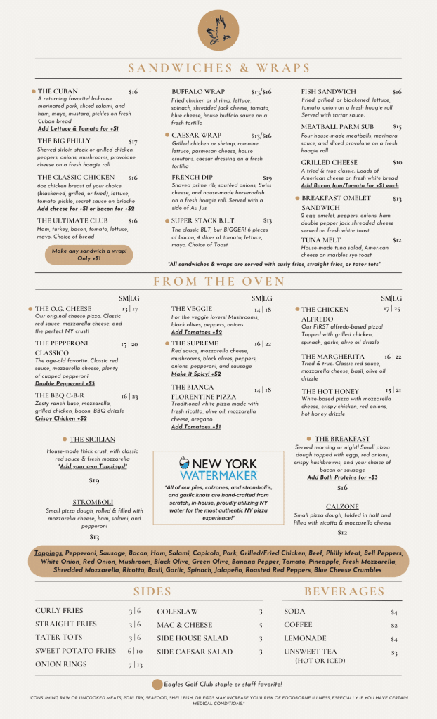 Eagles Nest Menu Page 2